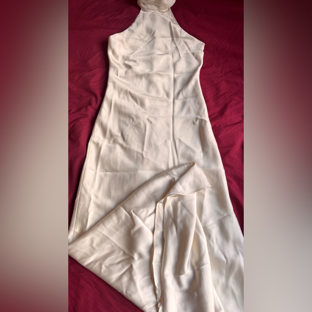 Elegant Cream Halter Satin Dress